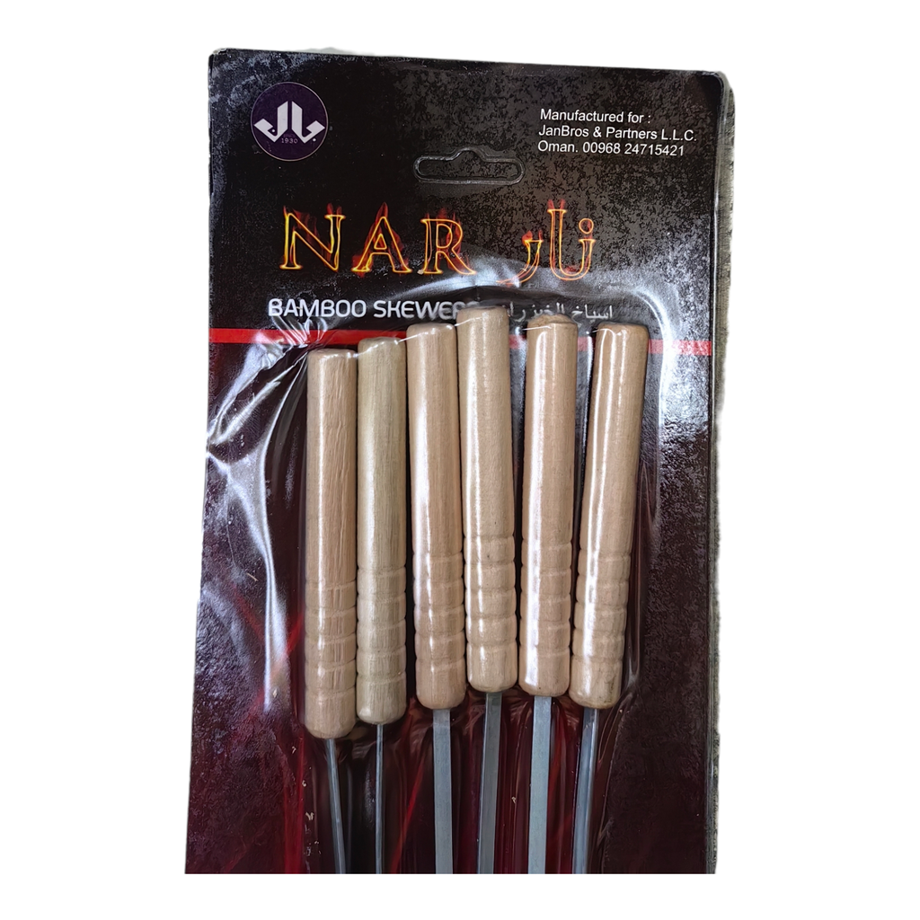 NAR BBQ SKEWERS WOODEN HANDLE  6PCS 008496 - NBSW-640 أسياخ