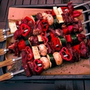 BBQ STICKS METAL WOODEN HANDLE 40*0.35*12PC 693105 أسياخ معدنية