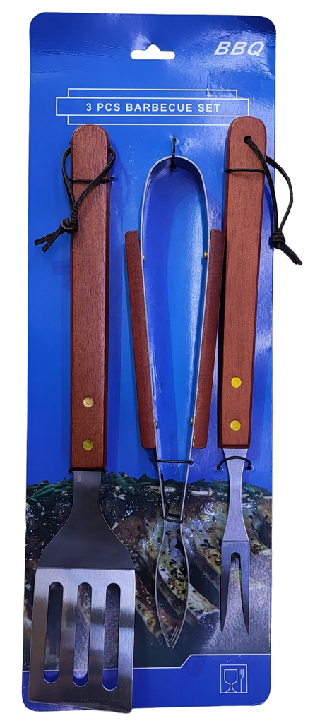 NAR BBQ TOOLS WOODEN HANDLE 3PCS SET - NBTW3 أدوات الشواء