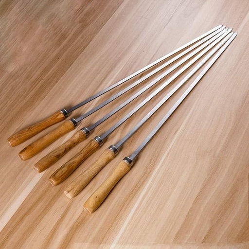 [693105] BBQ STICKS METAL WOODEN HANDLE 40*0.35*12PC 693105 أسياخ معدنية