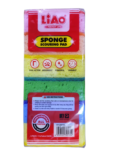 [H130039] H130039 LIAO SPONGE SCOURING PAD 6PCS 705304 اسفنجة تنظيف
