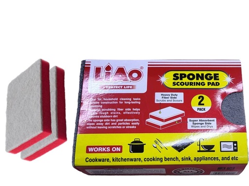 [H130027] H130027 LIAO SPONGE SCOURING PAD 2PCS 704154 وسادة تنظيف الإسفنج